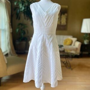 Calvin Klein white stitch pleated A-line cotton summer dress size small 2/4